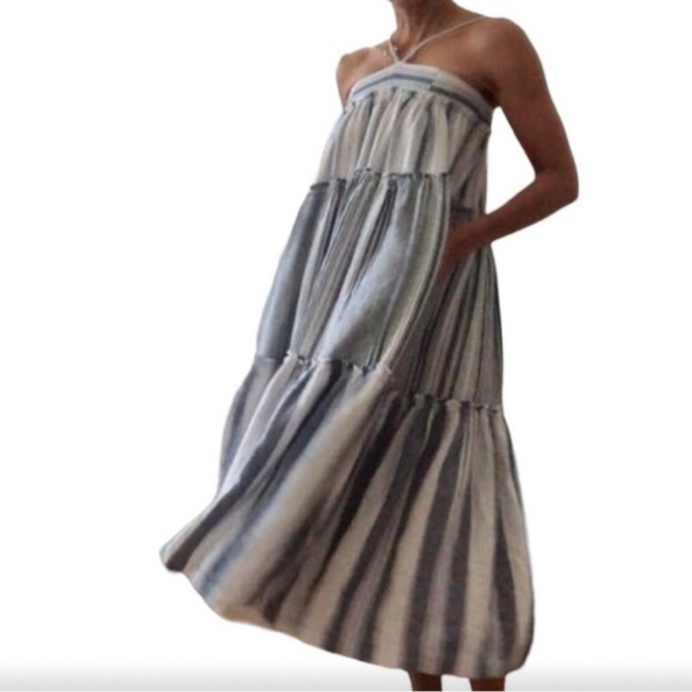 NWOT J CREW Linen Flounced Cover Up Beach Sun Strappy Maxi Dress* White … - Picture 2 of 14